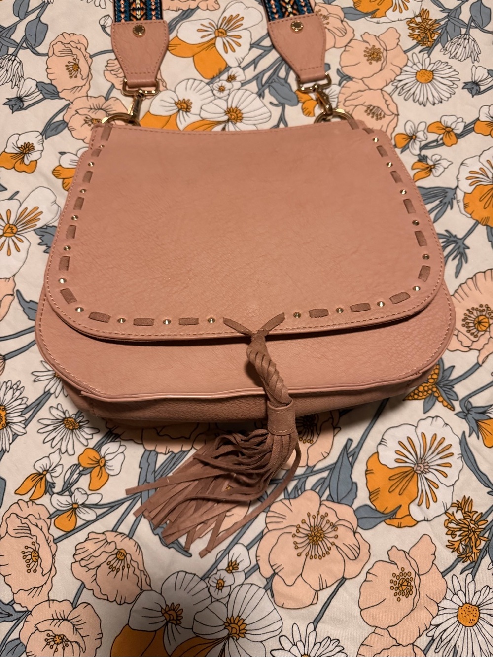 Steve Madden Blush Pink Leather Crossbody with Braided Tassel